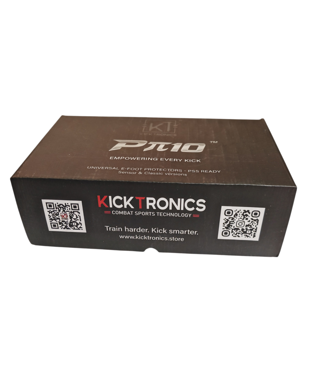 Kicktronics P10, lato della confezione con codici QR