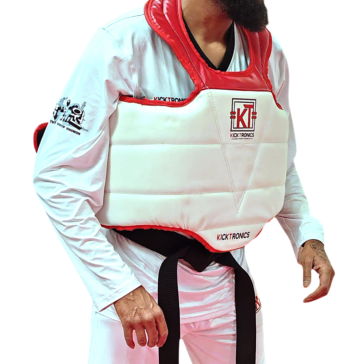 PowerChest Kicktronics, llevado por un deportista, vista frontal